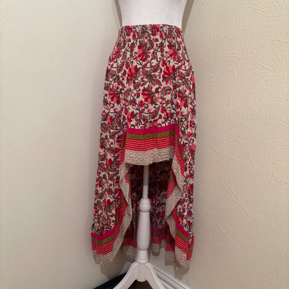 NWT BTFBM Floral High Low Skirt Pink Boho Smocked Waist Tiered Ruffle Fairy S‎